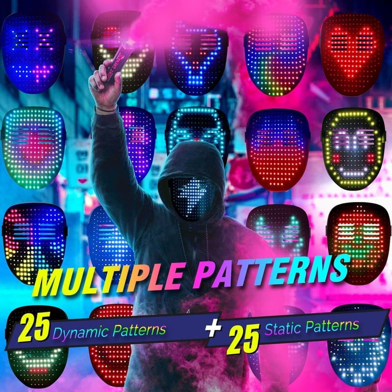 LED Glow Mask with Gesture Sensing for Halloween and Rave Parties