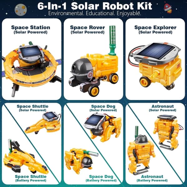 STEM Solar Robot Kit for Kids Age 8-12 - 6-in-1 Building Projects