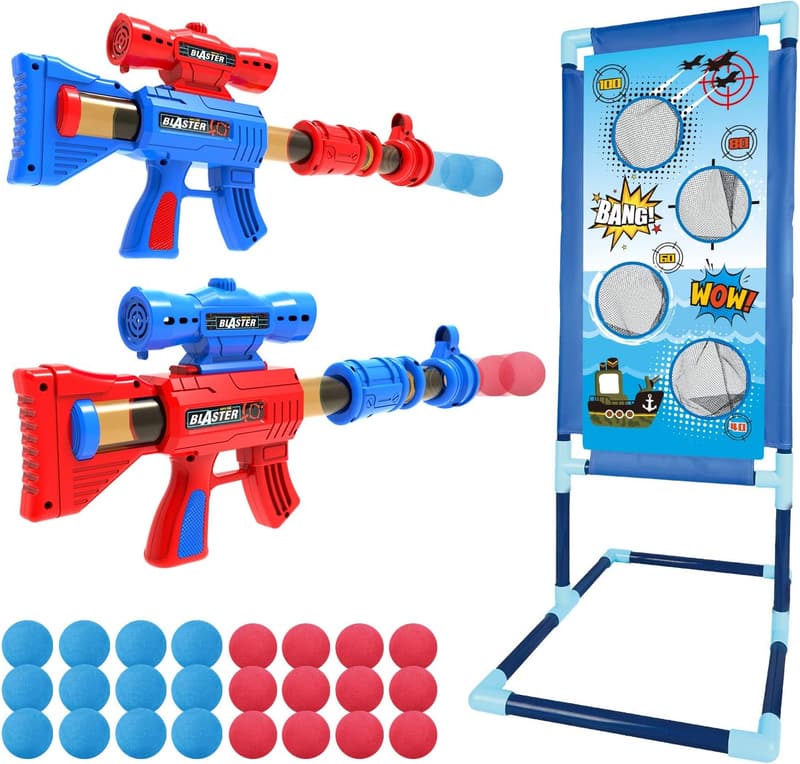 Shooting Game Toy Set for Boys - 2 Air Guns & Targets with 24 Foam Balls