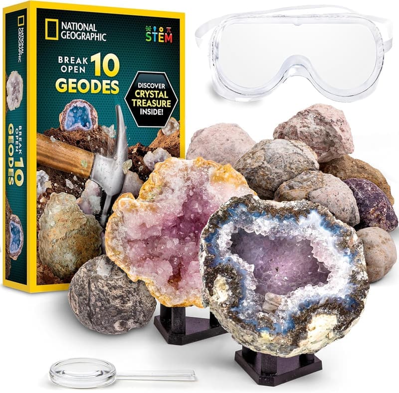 Premium Geode Science Kit for Kids – Break Open 10 Geodes with Goggles and Stands