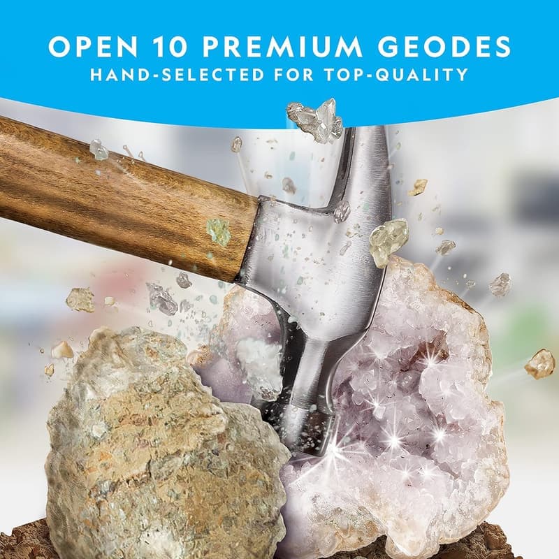 Premium Geode Science Kit for Kids – Break Open 10 Geodes with Goggles and Stands