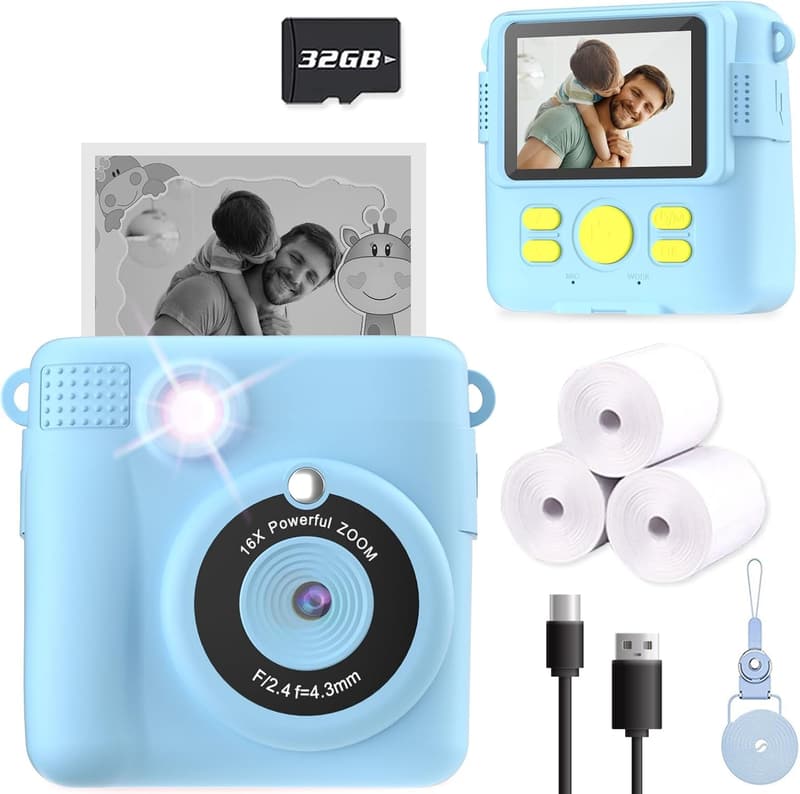 Kids Instant Print Camera - 1080P Selfie & Video, Ages 3-12