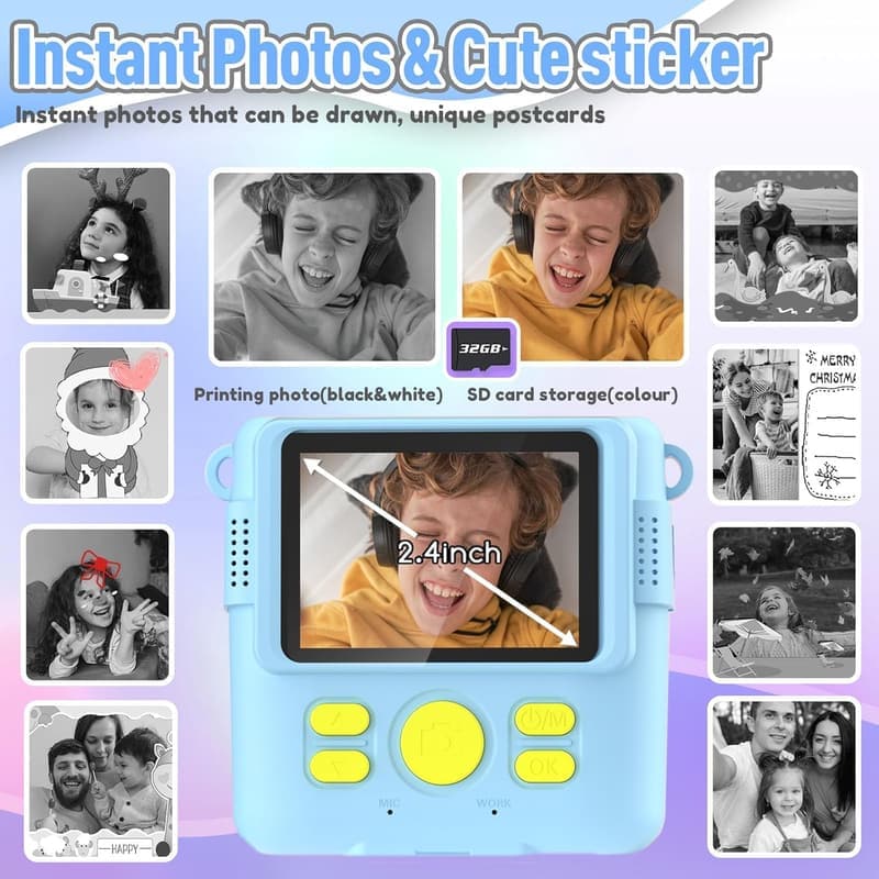 Kids Instant Print Camera - 1080P Selfie & Video, Ages 3-12