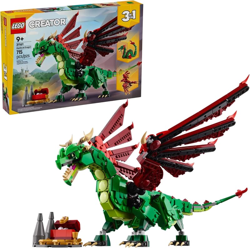 LEGO Creator 3-in-1 Medieval Dragon Building Toy - Fantasy Set for Kids 9+