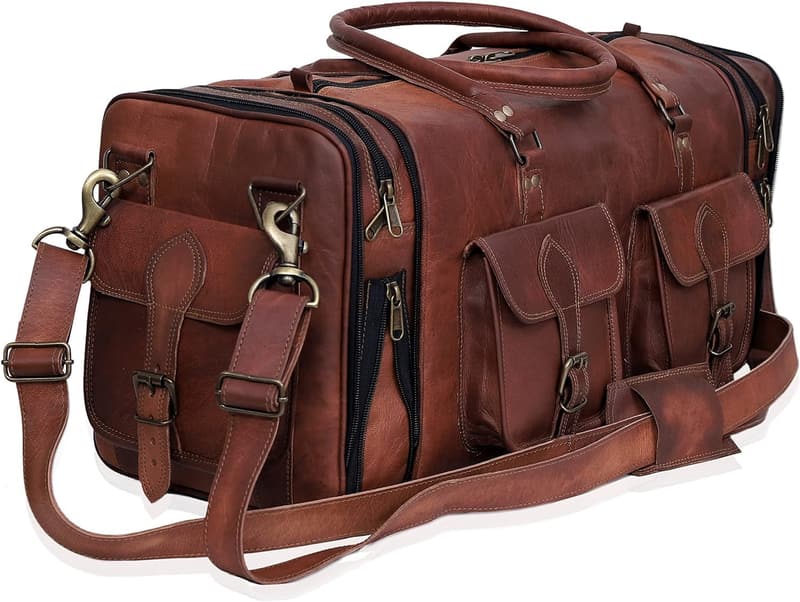 Vintage Handmade Leather 32-Inch Duffle Bag for Travel