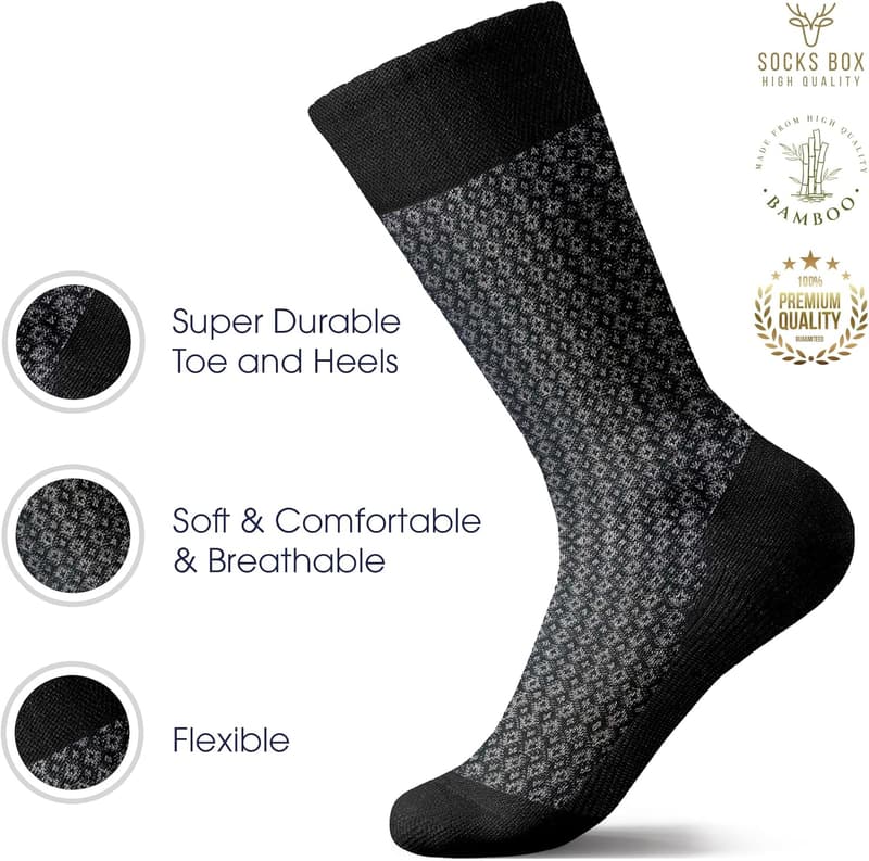 Premium Bamboo Rayon Dress Socks for Men in Gift Box
