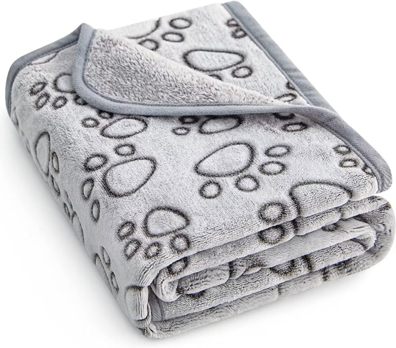 Soft Flannel Dog Blanket with Paw Print - 24