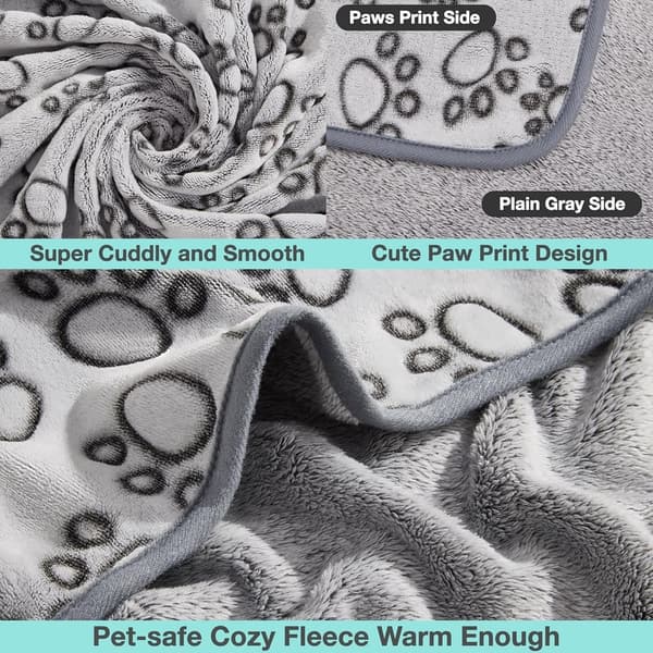 Soft Flannel Dog Blanket with Paw Print - 24