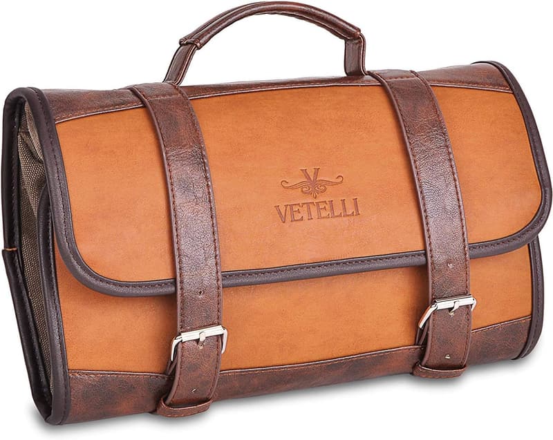 Men's Water-Resistant Leather Toiletry Bag with Multiple Pockets