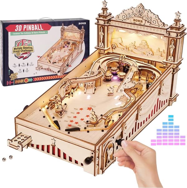 ROKR Miniature Pinball Machine 3D Wooden Puzzle for Adults