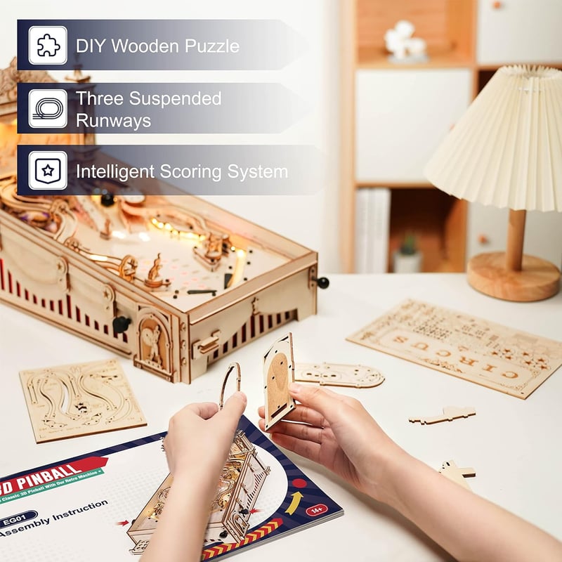 ROKR Miniature Pinball Machine 3D Wooden Puzzle for Adults