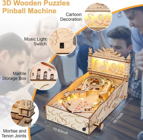 DIY 3D Wooden Pinball Machine Toy for Adults & Teens