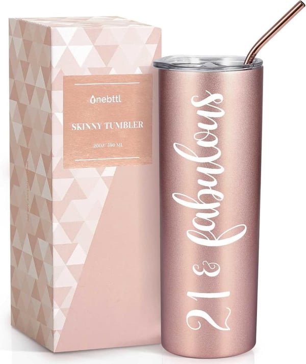 21st Birthday Gift - 20oz Rose Gold Stainless Steel Tumbler