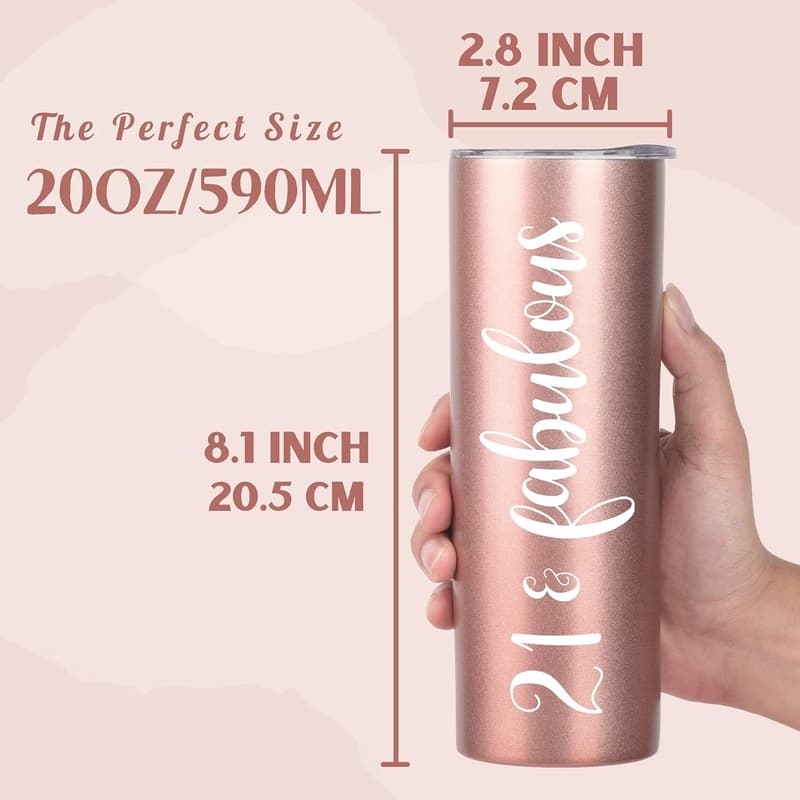 21st Birthday Gift - 20oz Rose Gold Stainless Steel Tumbler