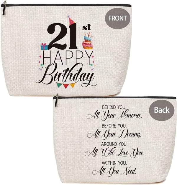 21st Birthday Waterproof Makeup Bag for Women