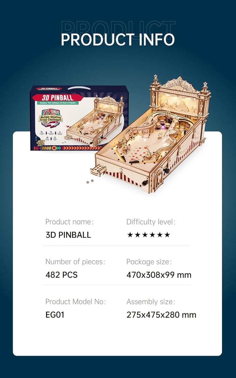 Miniature Wooden Pinball Machine 3D Puzzle for Adults