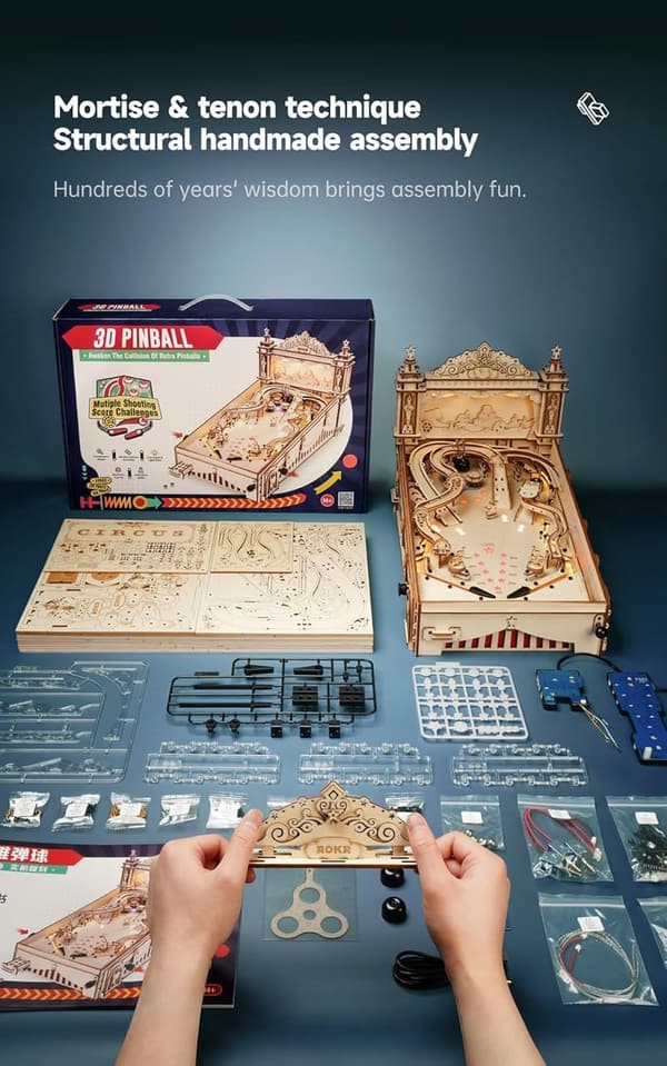 Miniature Wooden Pinball Machine 3D Puzzle for Adults