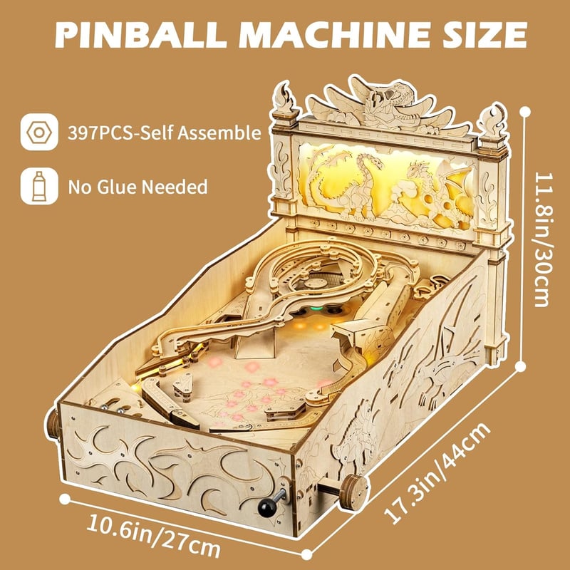 STEM DIY 3D Wooden Dinosaur Pinball Machine for Ages 14+