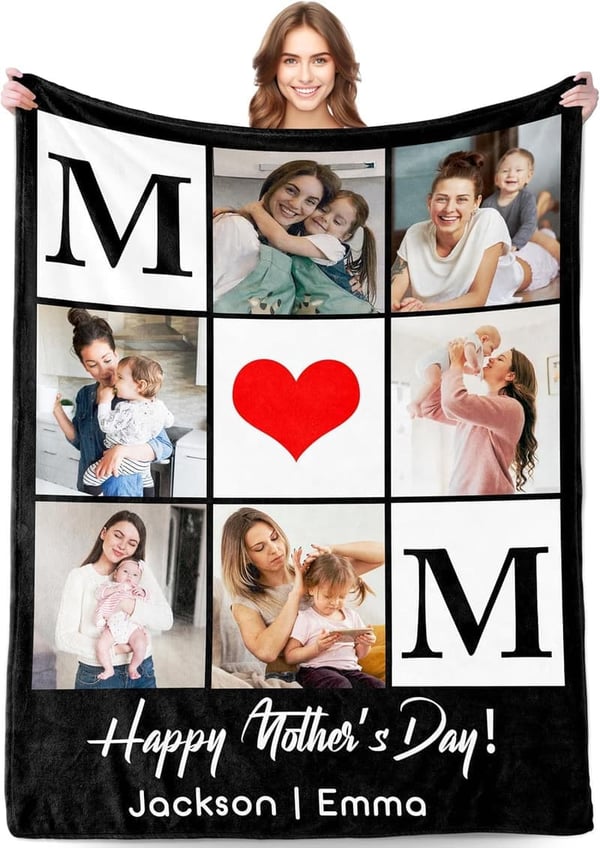 Personalized Photo Blanket for Mother's Day Gift for Mom