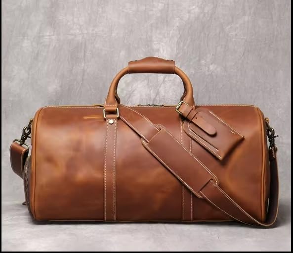 Men's Vintage Leather Weekender Bag - Classic Design, Brown