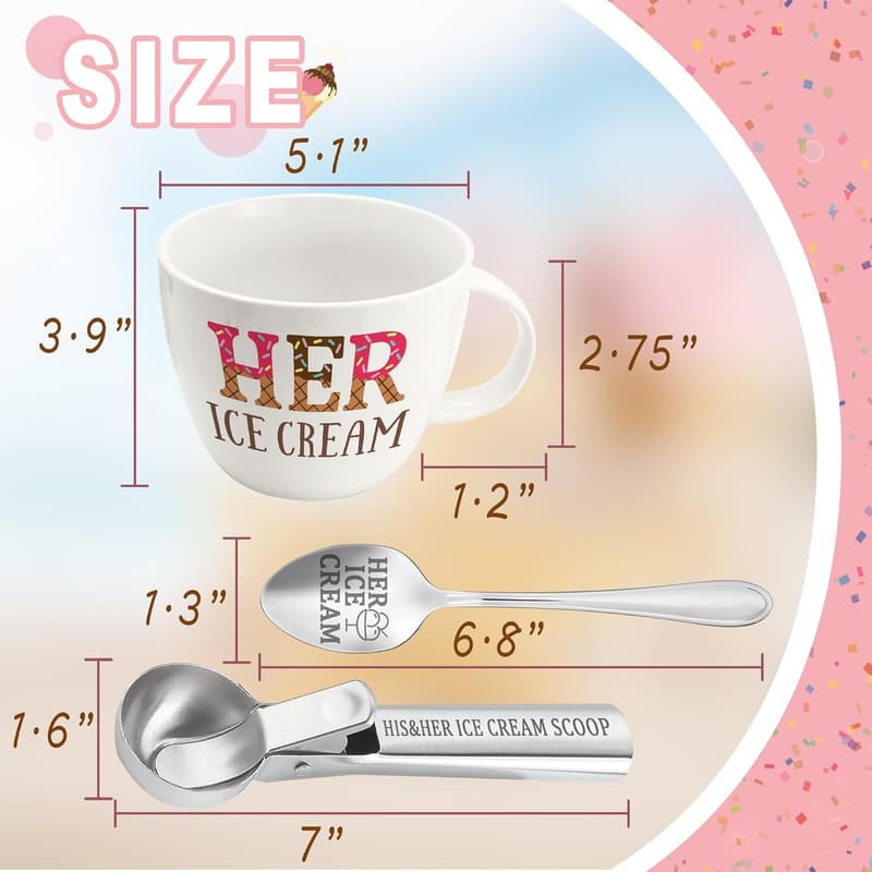 Couples Ice Cream Bowl & Spoon Set - Unique Anniversary Gift