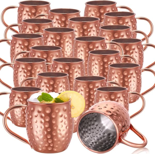 24 Pcs Rose Gold Moscow Mule Mugs - 12oz Hammered Set