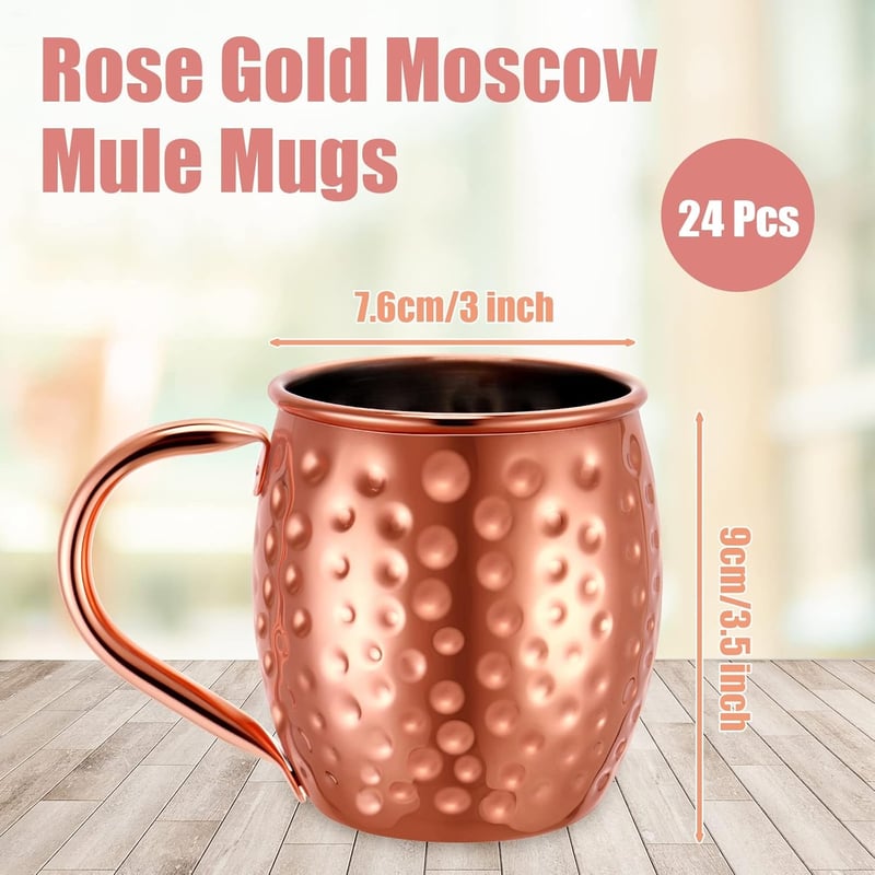 24 Pcs Rose Gold Moscow Mule Mugs - 12oz Hammered Set