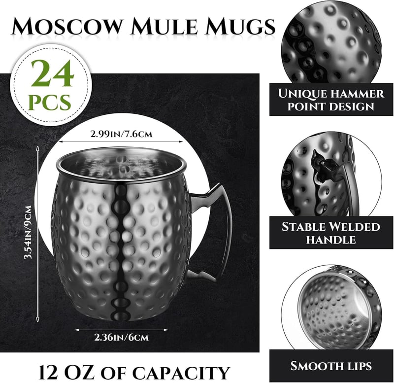 24 Pack Black Stainless Steel Moscow Mule Mugs - 12 oz