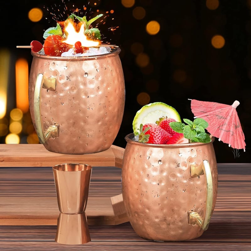 24-Pack Hammered Copper Moscow Mule Mugs with Straws & Jigger