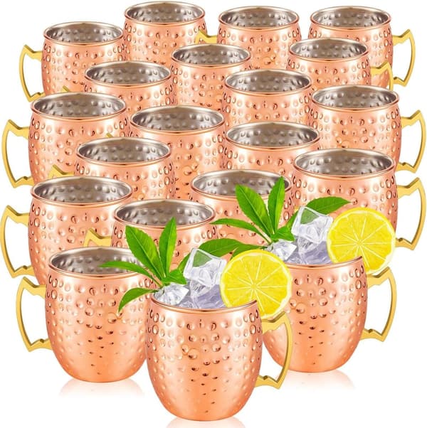 Rose Gold Moscow Mule Mugs - 30 Pcs Hammered Copper Set