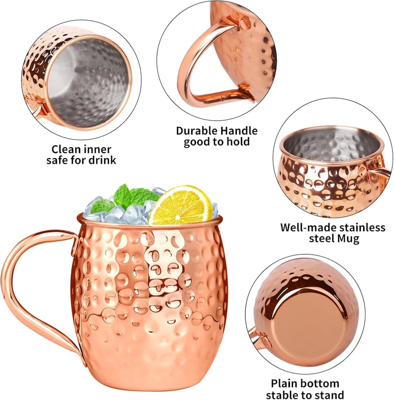 Copper Moscow Mule Mugs Set of 12 with Jigger & Straws