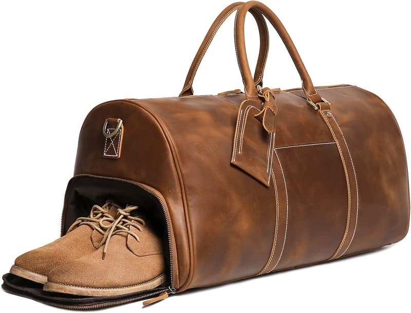 Men's Vintage Leather Weekender Duffel Bag - 22 Inch