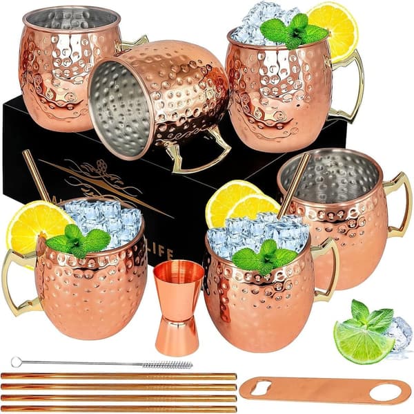 Set of 6 Copper Plated Moscow Mule Mugs - 18oz