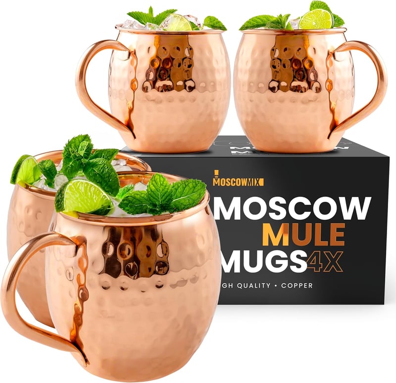 Premium Set of 4 Pure Copper Moscow Mule Mugs - 16 oz