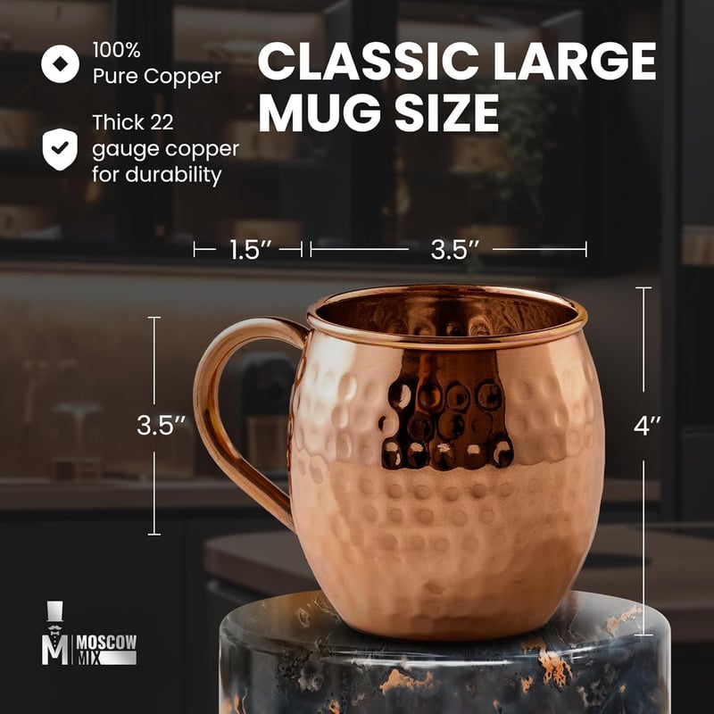 Premium Set of 4 Pure Copper Moscow Mule Mugs - 16 oz