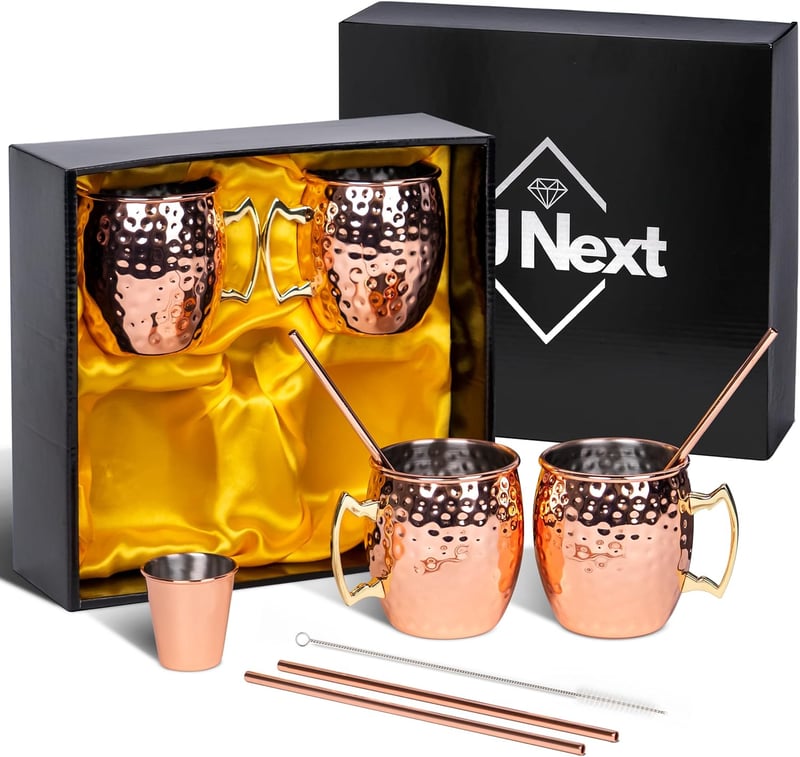 16oz Hammered Copper Moscow Mule Mugs Set of 4 with Straws
