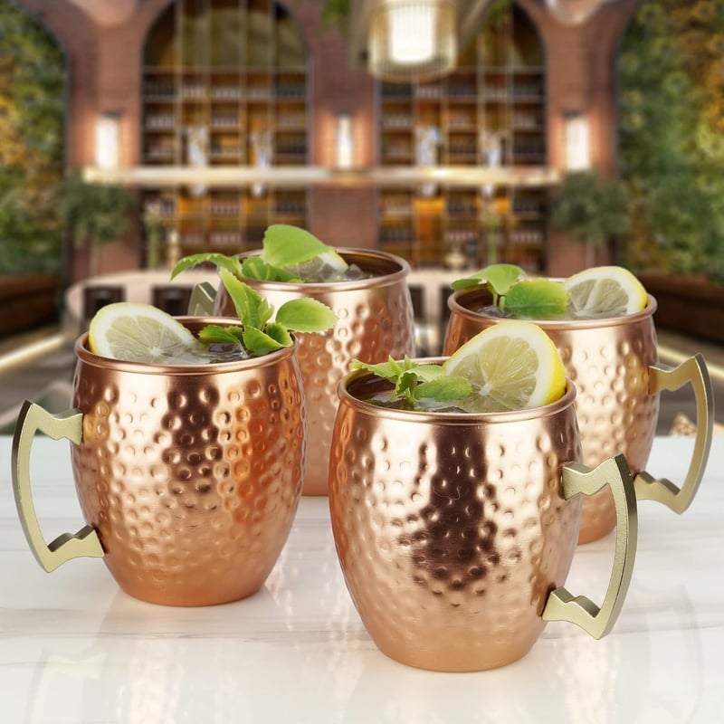 Hammered Copper Moscow Mule Mugs Set of 4, 19oz