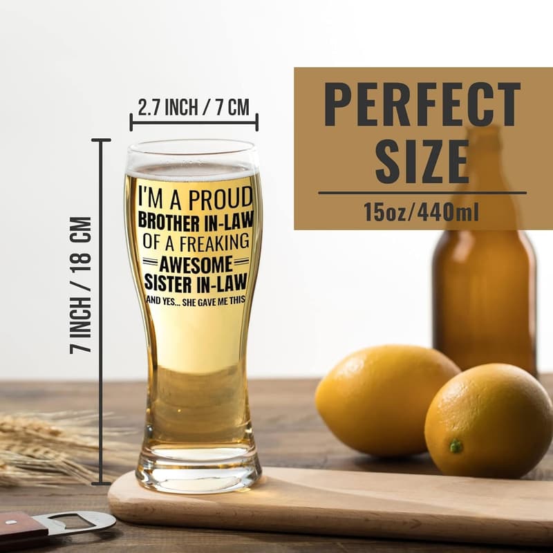 Funny Beer Glass Gift for Brother-in-Law – Box & Card Included