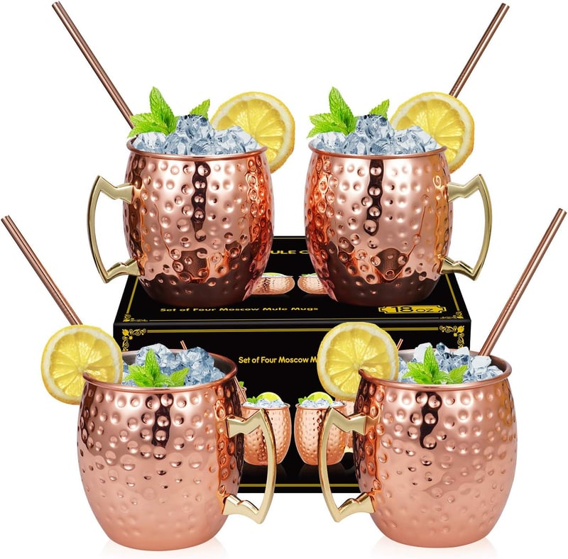 Handcrafted Copper Mugs Set - 16 oz Moscow Mule, 4 Straws