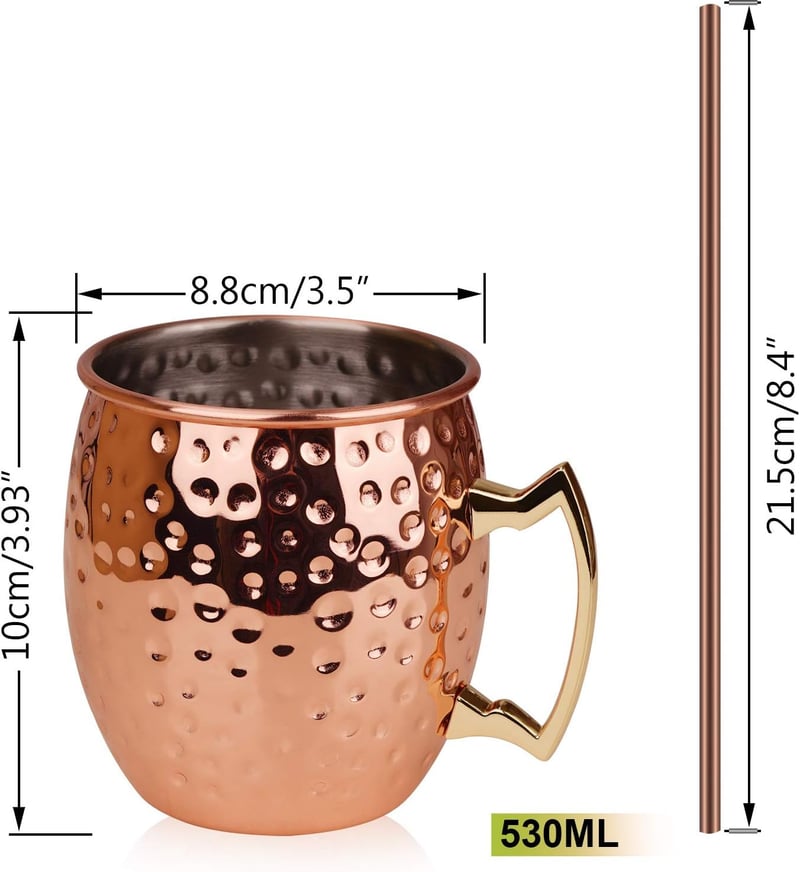 Handcrafted Copper Mugs Set - 16 oz Moscow Mule, 4 Straws