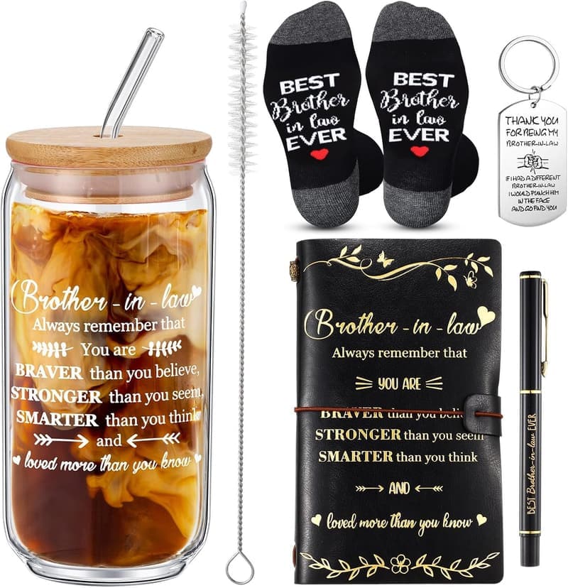 Graduation Gifts for Brother-in-Law: Leather Journal & Glass Cup Set
