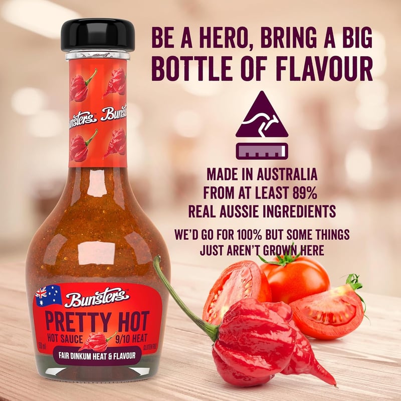 Bunsters Pretty Hot Aussie Hot Sauce - 9/10 Heat, 5 oz