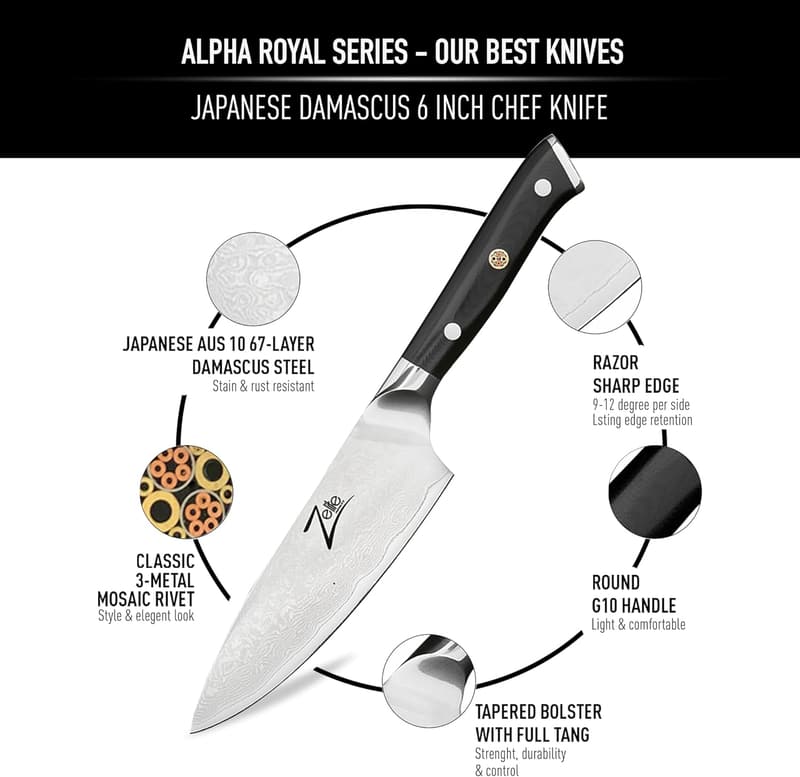 Professional 6-Inch Chef Knife with AUS-10 Damascus Steel