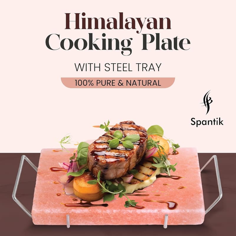 Himalayan Salt Block Set with Steel Tray for Grilling & Serving