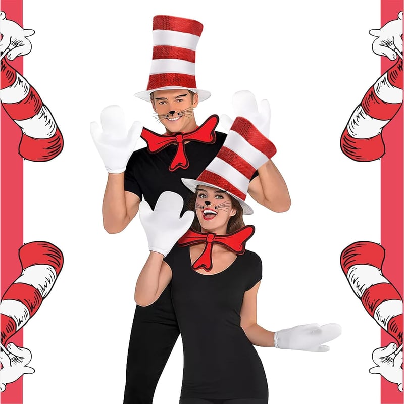 Red and White Striped Cat Hat for Kids and Adults - Halloween Cosplay