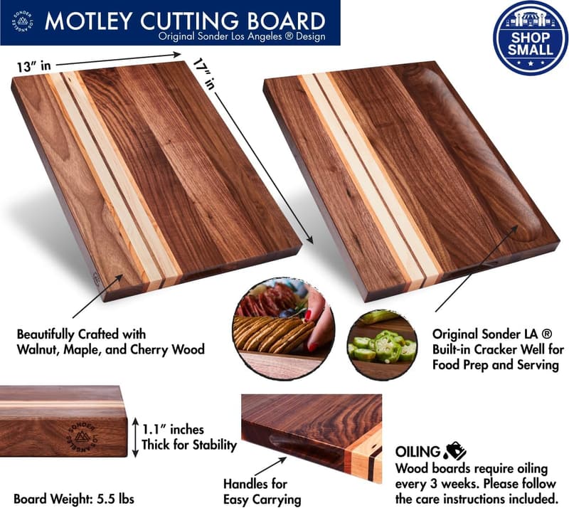 Reversible Walnut/Maple Cutting Board with Compartment - 17x13 in