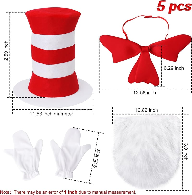 Halloween Cat Costume Accessories Set – 5 Piece Striped Hat & Gloves