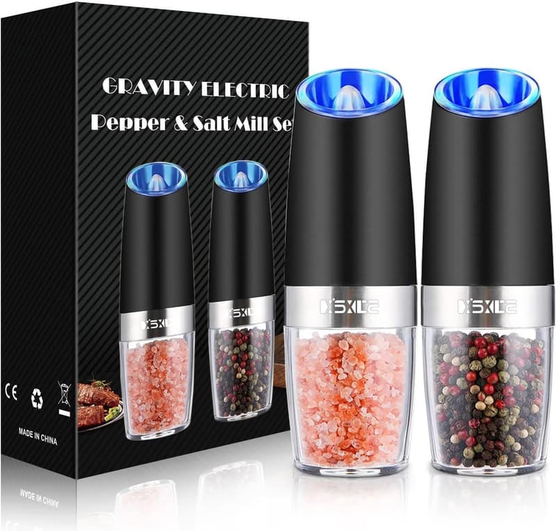 Electric Pepper & Salt Grinder Set - Adjustable Coarseness, LED Light, 2 Pack