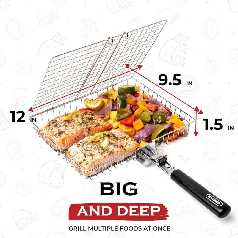 Large Stainless Steel Grill Basket for Outdoor Cooking & BBQ