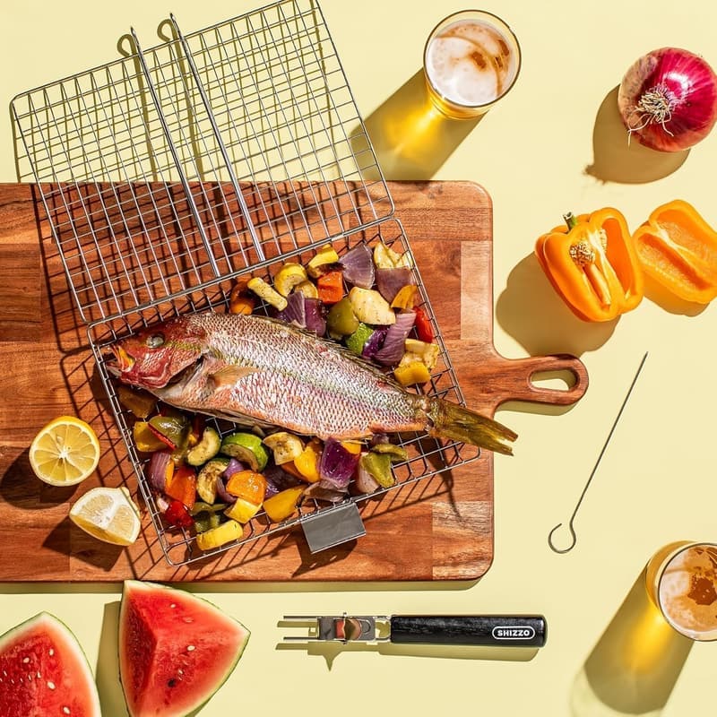 Large Stainless Steel Grill Basket for Outdoor Cooking & BBQ